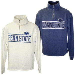ivory and navy 1/4 zip crew sweatshirts with screened Penn State and Athletic Logo